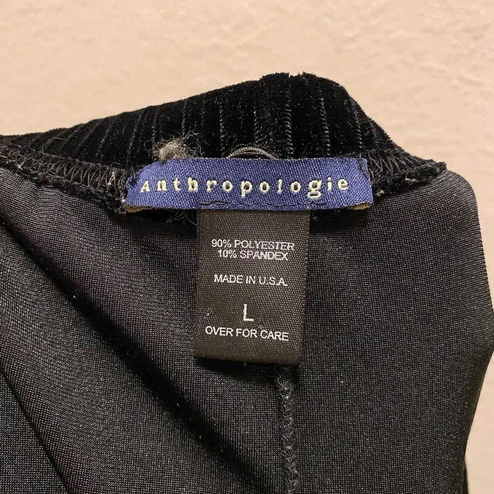 Anthropologie Black Pull On Velvet Pants With Satin Trim At Hem Size L